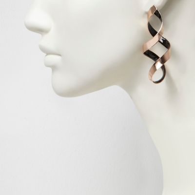 Rose gold tone spiral drop earrings